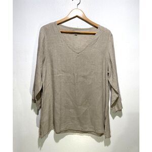 Flax Linen tunic top minimalist lagenlook quiet luxury timeless casual women M